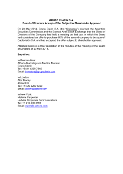 GRUPO CLARIN SA Board of Directors Accepts Offer
