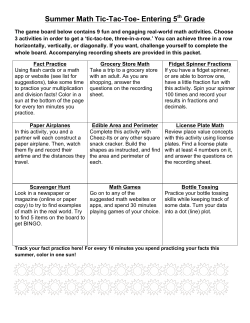 Summer Math Tic-Tac-Toe- Entering 5th Grade