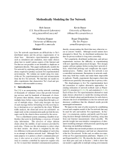Methodically Modeling the Tor Network