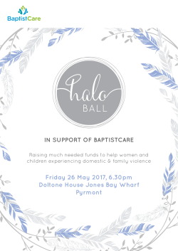 Friday 26 May 2017, 6.30pm Doltone House Jones Bay