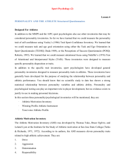 Sport Psychology (2) Lesson 4 PERSONALITY AND THE ATHLETE