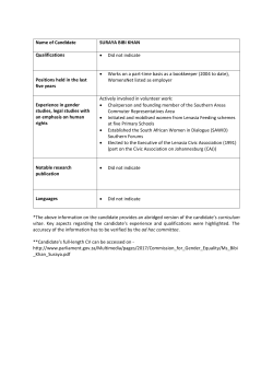 Name of Candidate SURAYA BIBI KHAN Qualifications &bull; Did not