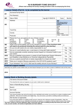 Bursary Funding Application Form - North Bristol Post