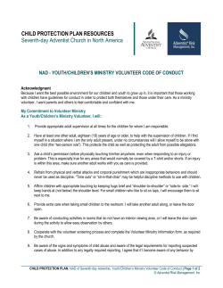 NAD - Youth and Children`s Ministry Volunteer Code of Conduct