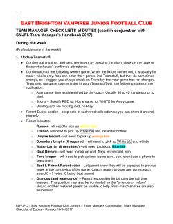 TEAM MANAGER CHECK LISTS of DUTIES (used in conjunction