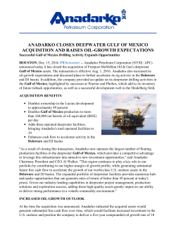 Anadarko Closes Deepwater Gulf of Mexico Acquisition and Raises