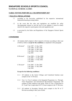 SSSC Table Tennis Rules and Regulations 2017 Individual Event