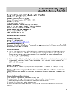 Course Syllabus: Introduction to Theatre HCC Academic Discipline