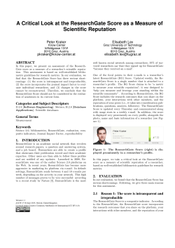 A Critical Look at the ResearchGate Score as a Measure of Scientific