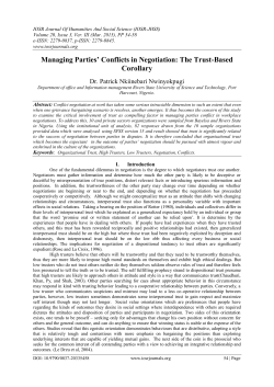 Managing Parties` Conflicts in Negotiation: The Trust