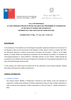 CALL FOR PROPOSALS OF JOINT RESEARCH PROJECTS