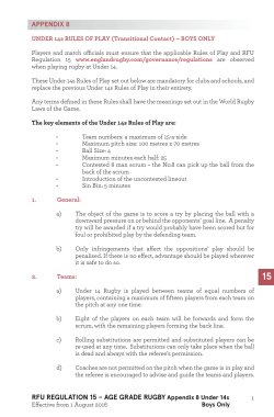 RFU REGULATION 15 &ndash; AGE GRADE RUGBY Appendix 8 Under