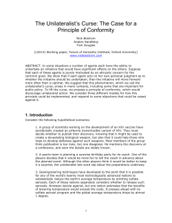 The Unilateralist`s Curse: The Case for a Principle of