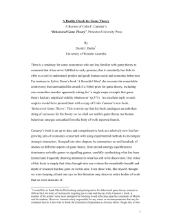 1 A Reality Check for Game Theory A Review of Colin F. Camerer`s