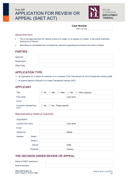 Application for review or appeal (SAET Act)
