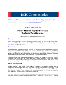 India`s Medium Fighter Purchase: Strategic Considerations