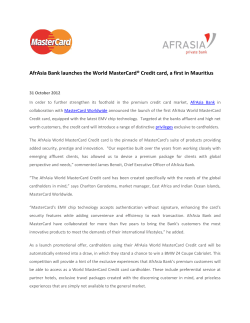 AfrAsia Bank launches the World MasterCard® Credit card, a first in