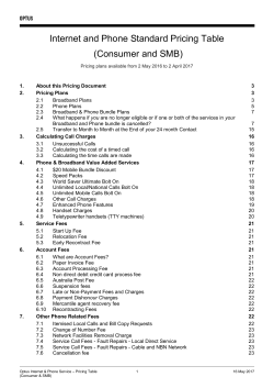 Internet and Phone Standard Pricing Table