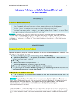 Motivational Techniques and Skills for Health and Mental Health