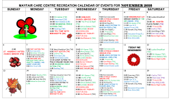 MAYFAIR CARE CENTRE RECREATION CALENDAR OF EVENTS