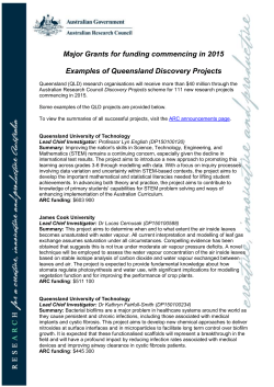 Major Grants for funding commencing in 2015 Examples of