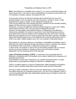 Probabilities and Statistics Role in LOPA Risk is the likelihood or