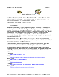 Healthy You for Life Newsletter Fall 2015 Back to School Cool! Now