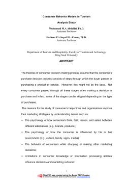 Consumer Behavior Models and Consumer Behavior in Tourism