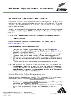 New Zealand Rugby International Clearance