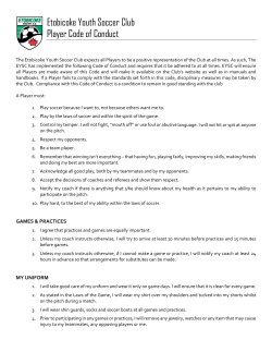 Etobicoke Youth Soccer Club Player Code of Conduct