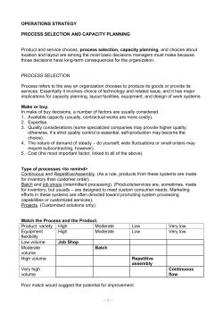 Process selection and capacity planning