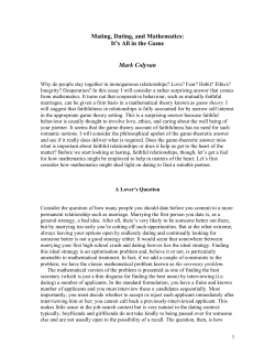 Mating, Dating, and Mathematics: It`s All in the Game Mark Colyvan