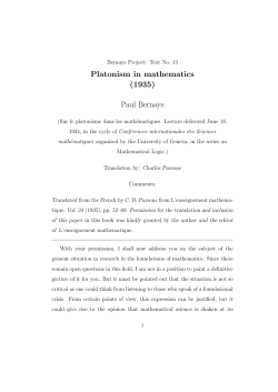 Platonism in mathematics (1935) Paul Bernays