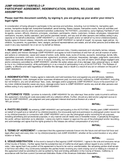 jump highway fairfield lp participant agreement, indemnification