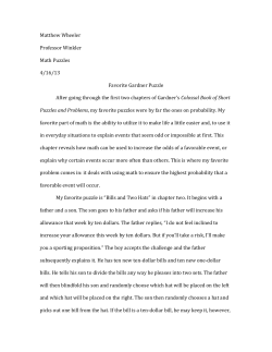 Matthew Wheeler Professor Winkler Math Puzzles 4/16/13 Favorite