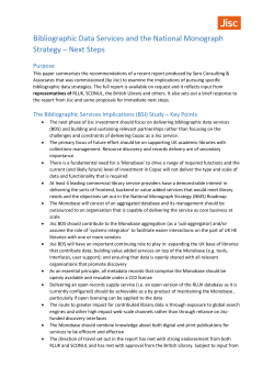 Bibliographic Data Services and the National Monograph Strategy