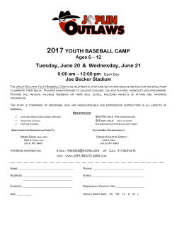 2017 YOUTH BASEBALL CAMP Tuesday, June 20