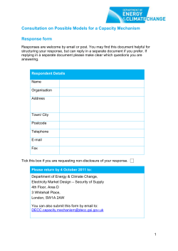 Consultation on possible models for a capacity mechanism