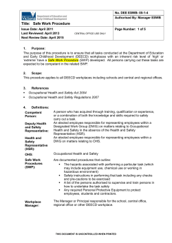 Safe Work Procedure - Department of Education and Training Victoria