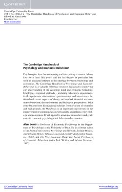 The Cambridge Handbook of Psychology and Economic Behaviour