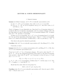 LECTURE 21: SCHUR ORTHONONALITY 1. Schur`s Lemma