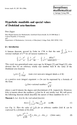 Hyperbolic manifolds and special values of Dedekind zeta