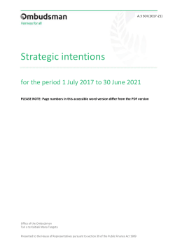Operating intentions - Office of the Ombudsman