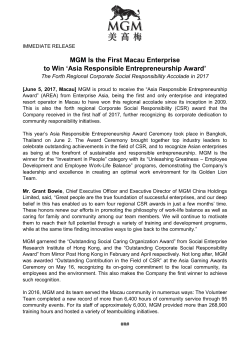 MGM Is the First Macau Enterprise to Win `Asia Responsible
