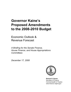 Governor Kaine`s Proposed Amendments to the 2008