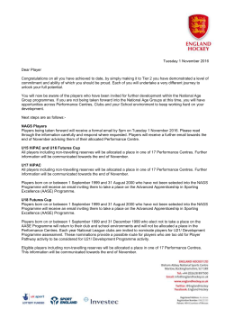 Next steps in the Player Pathway