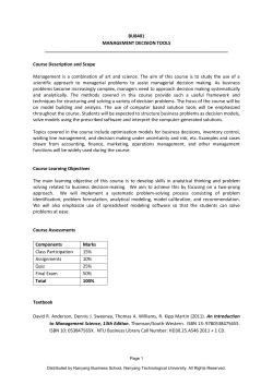 BU8401 MANAGEMENT DECISION TOOLS