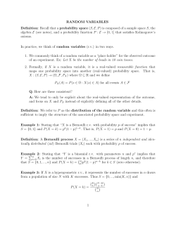 RANDOM VARIABLES Definition: Recall that a probability space (S