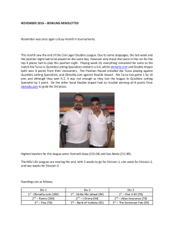 NOVEMBER 2016 &ndash; BOWLING NEWSLETTER November was once