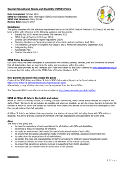Special Educational Needs and Disability (SEND) Policy Date